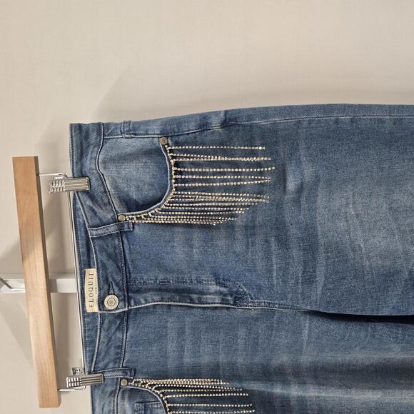 ELOQUII Stylish Denim Jeans with Rhinestone Fringe Pockets 16 - Picture 2 of 7